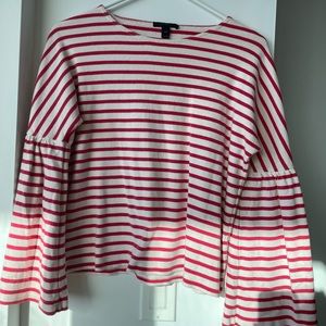 Jcrew red and white striped bell sleeve top XS